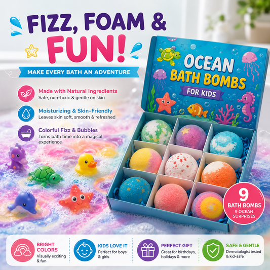 Rainbow Bath Bomb Gift Set – 9 Fun Fizzing Bath Bombs for Kids